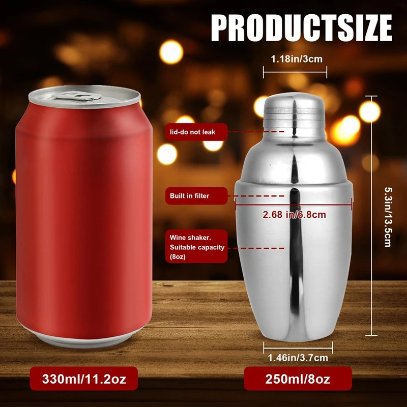 6PCS Mini Cocktail Shaker, Drink Shakers Cocktail,Stainless Mini Shaker, Cocktail Shaker with Strainer, 250ml-A55K
