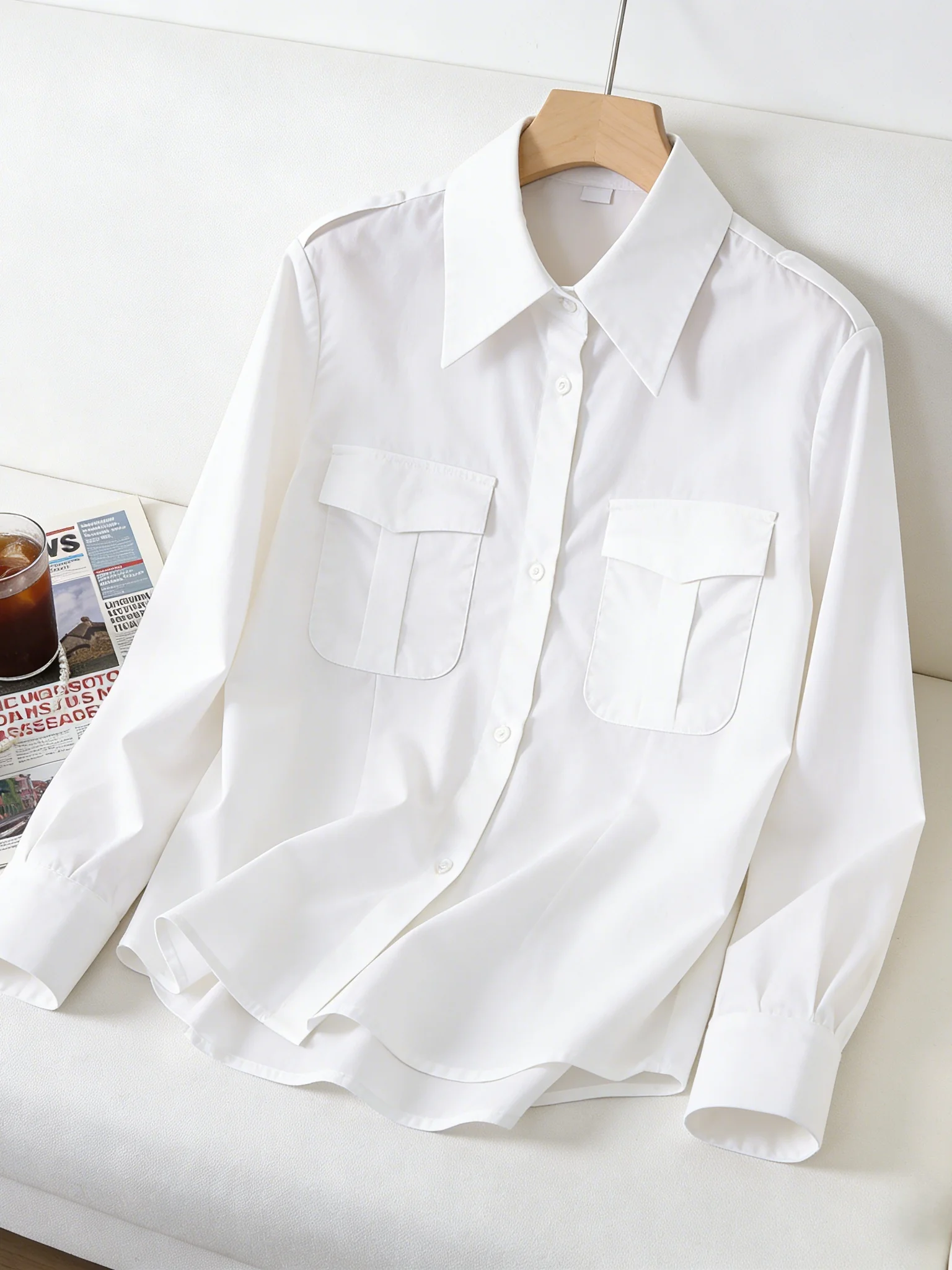 

Loose Women's White Shirt Spring 2026 Korean Style Casual Fashion Breathable Comfortable Skin-friendly Nine-point Sleeve