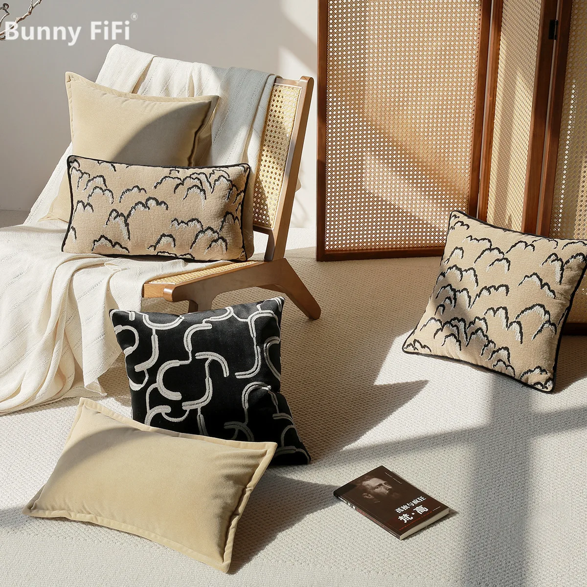 Japanese-style Elegant Embroidered Design Cushion Covers Wabi-sabi Chenille Soft Decorative Throw Pillow Case For Sofa Bed Decor