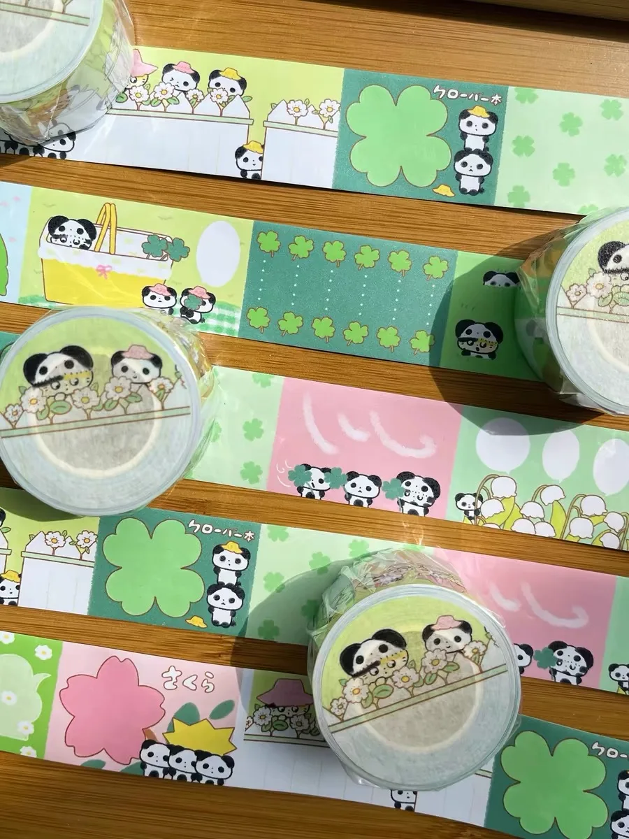 Green panda cute cartoon roll sticker writing hand account available