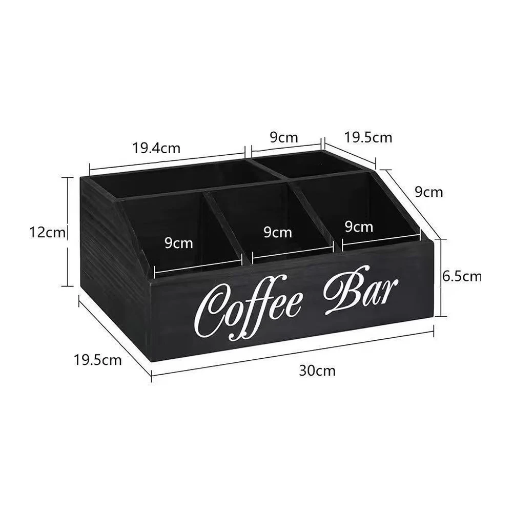 Countertop Wooden Coffee Station with Customizable Shelf for Coffee For Pods Syrup Bottles 30x20x12cm Natural Look