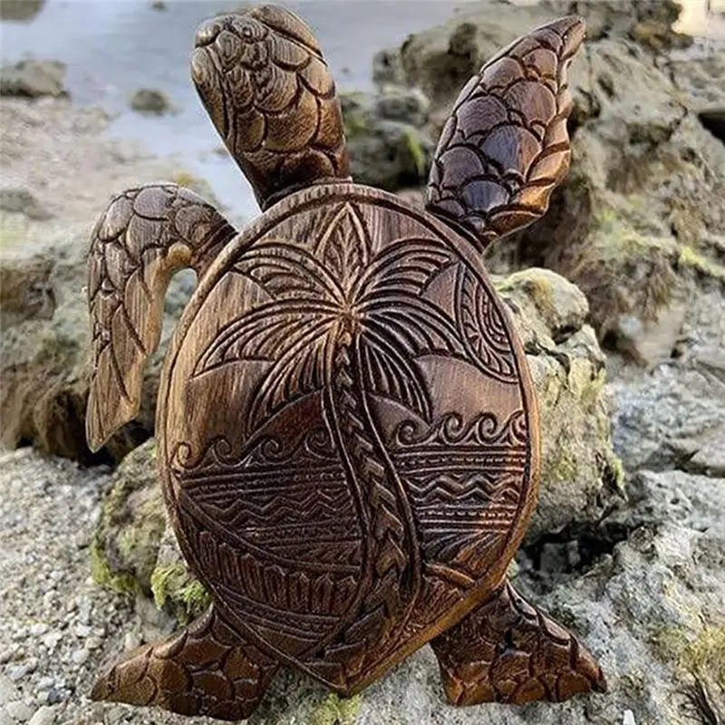 ABJI-Sea Turtle Statue, Hawaiian Sea Turtle Resin Carved Animal Statue, Ocean Coast Home Decor