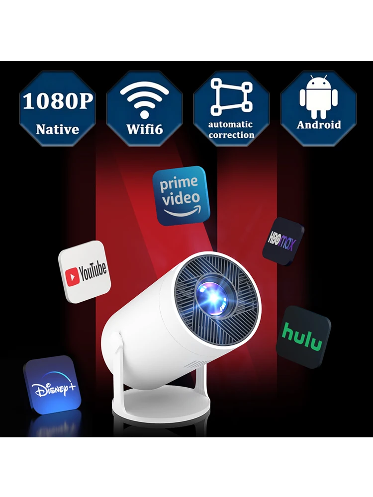 Tragbarer Projektor Mobile Bildschirmspiegelung Schnellfokus Eingebaute Lautsprecher Unterstützt WLAN Android 1080P 4K Videowiedergabe Smart HD Heimprojektor