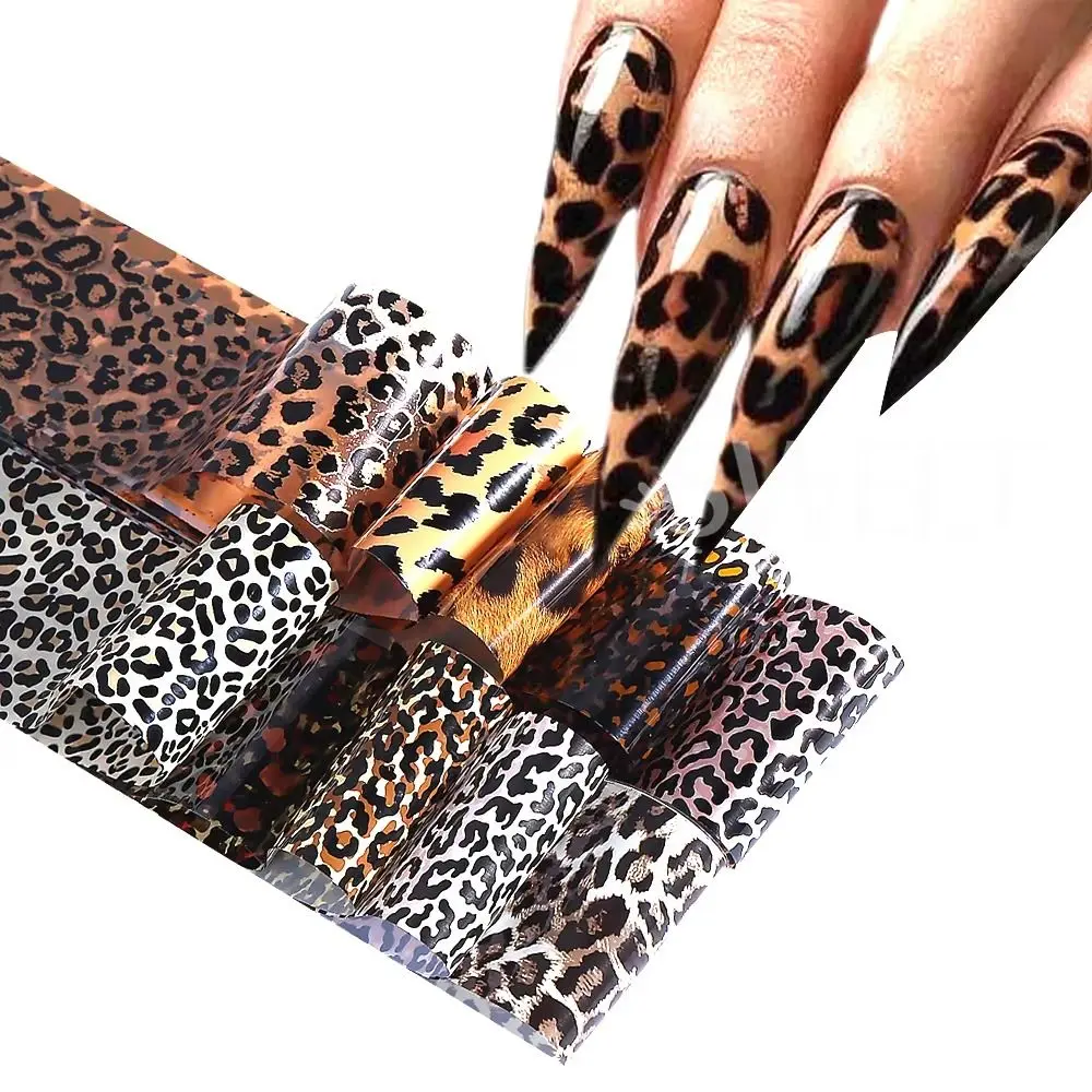 Feuilles autocollantes pour ongles, imprimé léopard, 4x100cm, DIY bricolage, motif Animal, papier de transfert pour Nail Art, 10 pièces/boîte