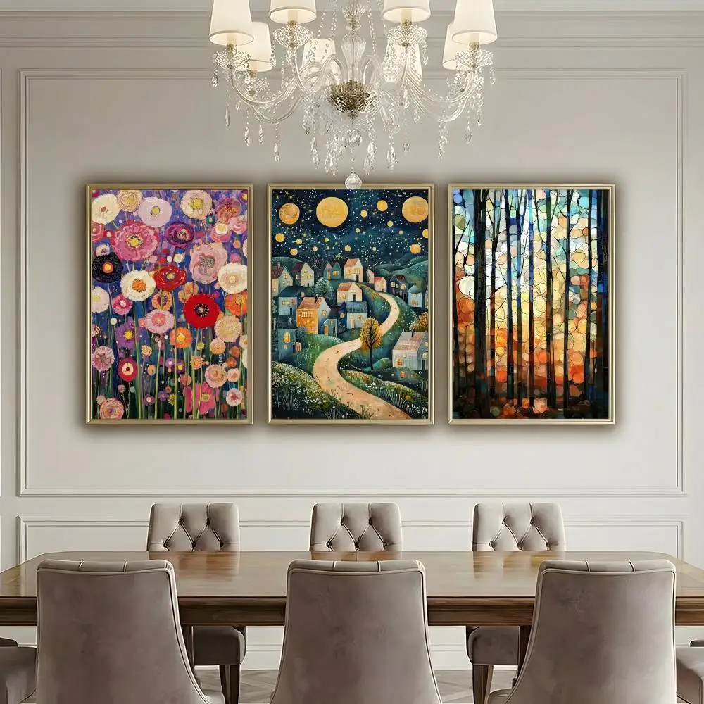 G-Gustav Klimt Print Starry Night Poster HD Waterproof High-Toughness Self-Adhesive Wall Decor Universal