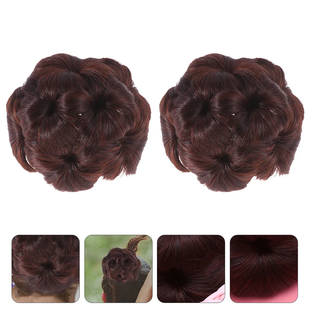 

2pcs Fake Bun Clips Red Flower Design For Women Easy Updo Ponytail Chignon Volume Scrunchy Hair Bun Tool Women Hair Pieces