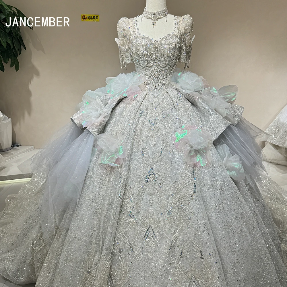 

Jancember Exquisite Wedding Dresses Ball Gown Tulle Tiered Bridal Gowns 3D Flowers Robes Princess Vintage Vestidos De Novia