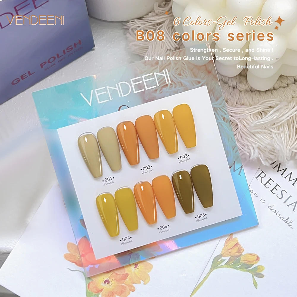 Vendeeni High Pigment 6colors Nail Gel Polish Set TPO HEMA FreeBright orange yellow green Gel Polish Kit