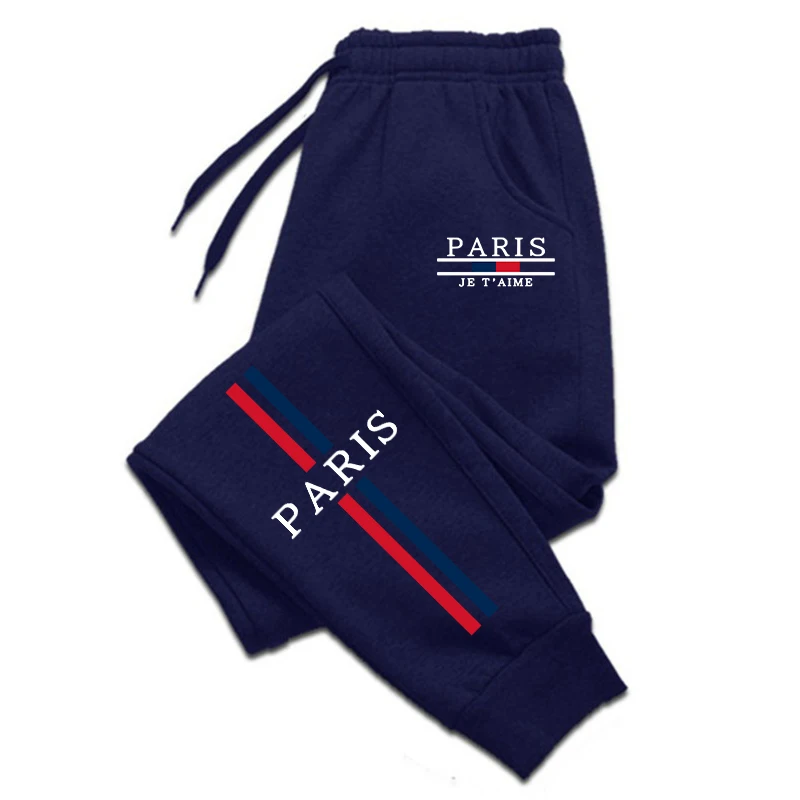 Men's Paris-Inspired Fleece Sweatpants with Striped Graphic & Drawstring Waist - Casual Athletic Joggers for Daily Wear, Workout