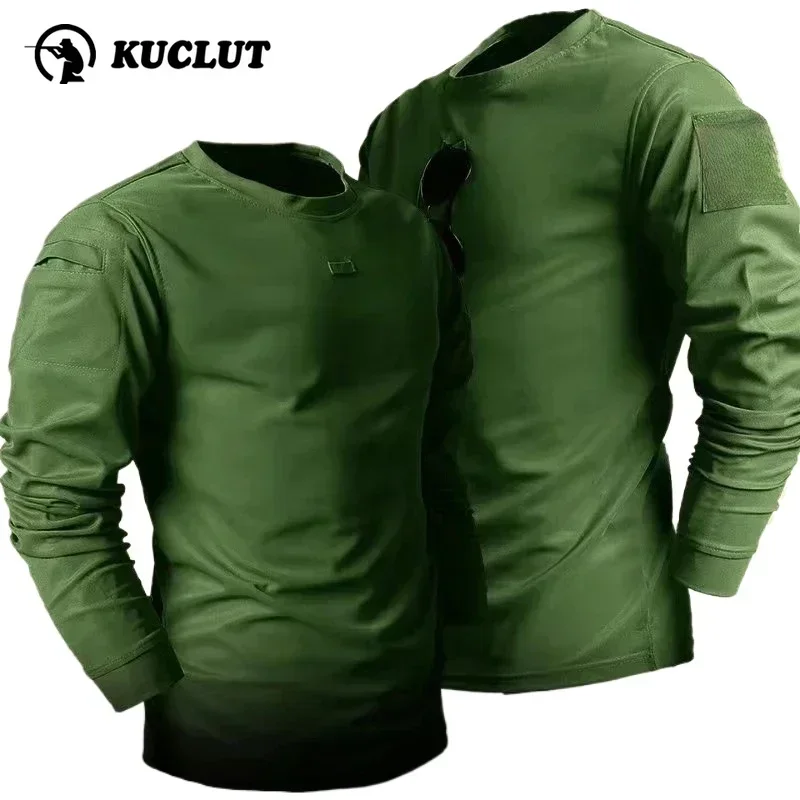

Mens Quick Drying Tactical Tops Spring Outdoor Breathable Sports Long Sleeved T-shirt Elastic Wear-resistant Round Neck Tees