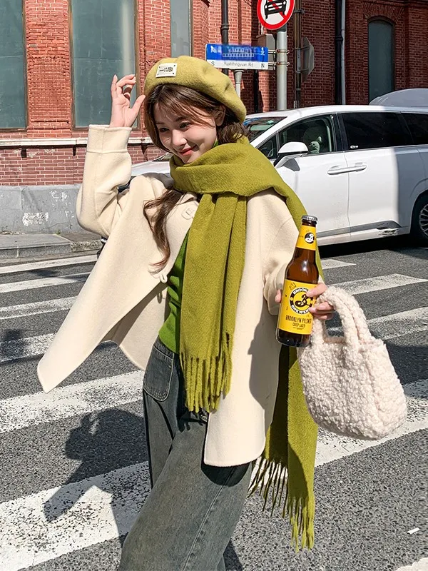 

Beige ort Double-Sided Woolen Coat Women's Autumn Winter New Sle Ele Soft Woolen Jaet Korean Version Straight Cut