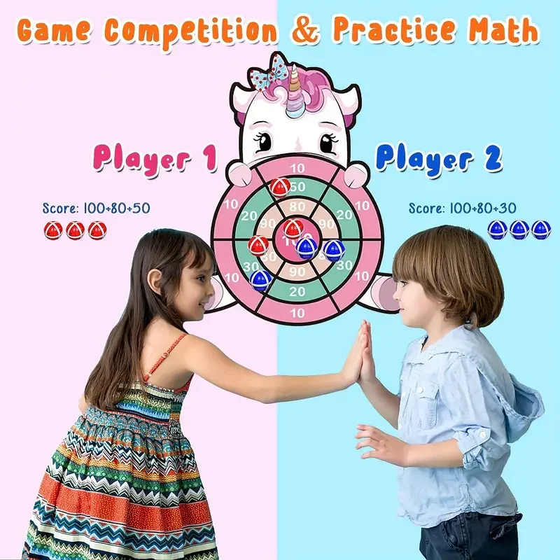 Children's early education puzzle unicorn sticky ball dart board toy, parent-child indoor and outdoor interactive game, is a par