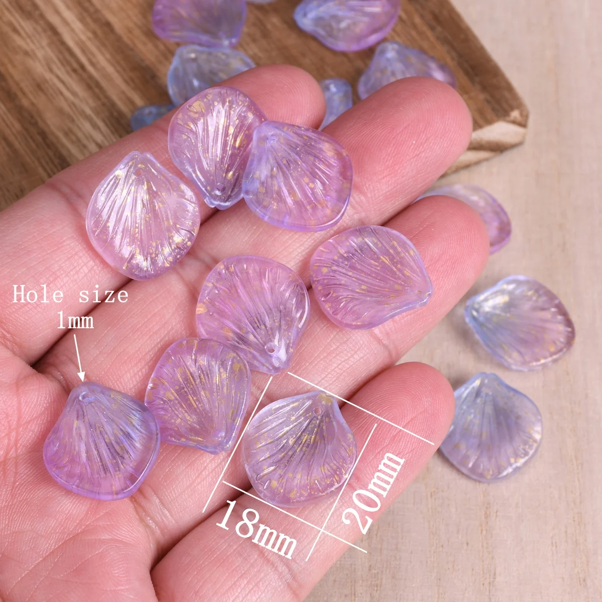 10pcs 파란색 보라색 20x18mm 꽃 꽃잎 Lampwork 유리 느슨한 상단 드릴 펜 던 트 비즈 보석 만들기 DIY 꽃 결과