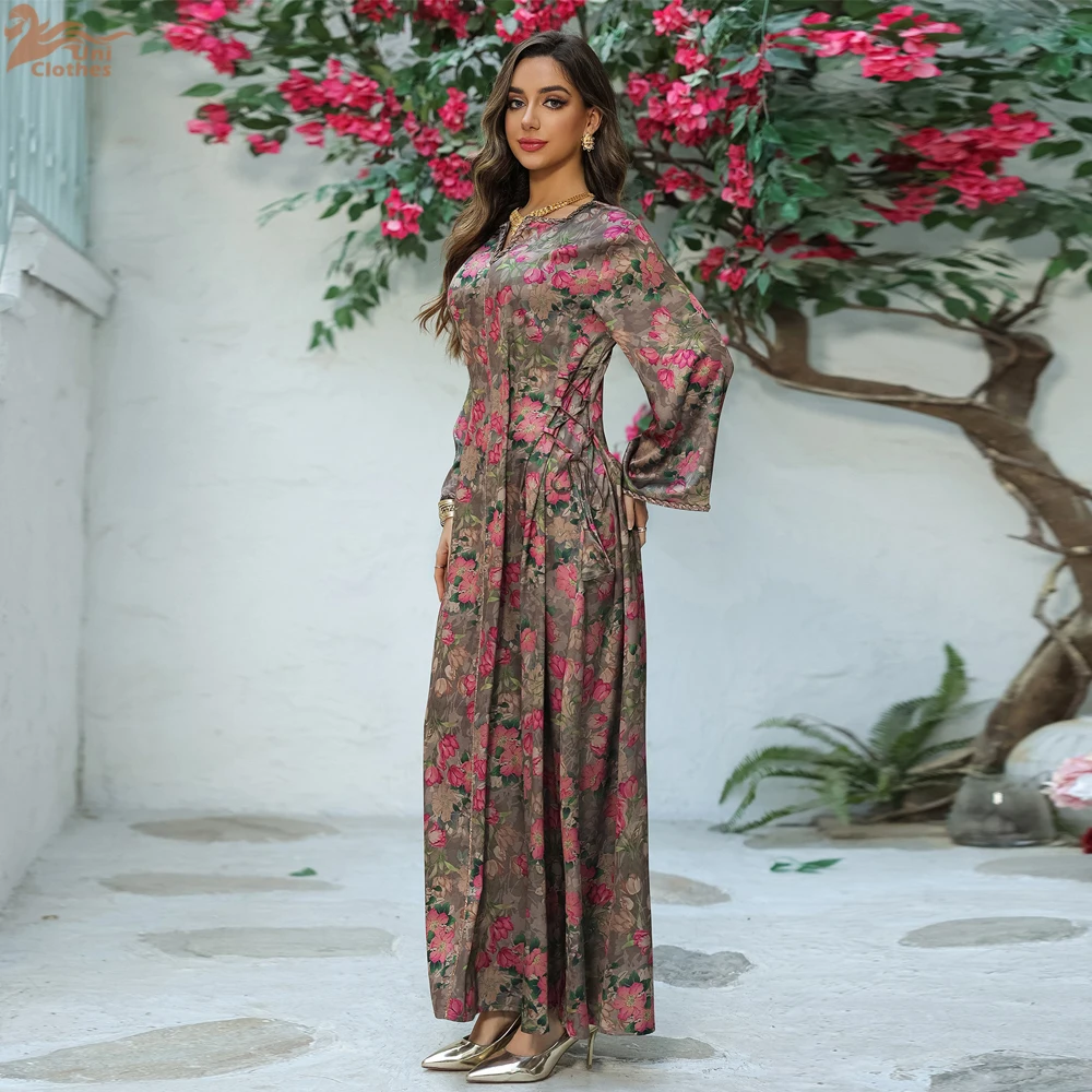 

Uni New Дубай с цветочным принтом Абая Марокко платье макси украшенное стразами элегантная женская одежда
