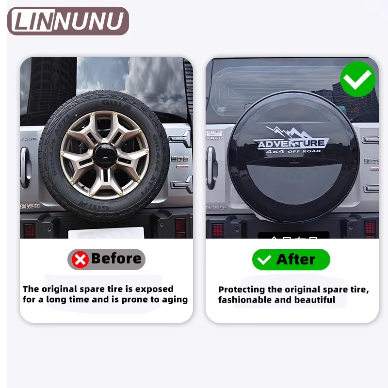 LINNUNU For JETOUR T2 Traveller Car Spare Tire Cover Stainless Equipped With Tire Shell with Lock Exterior Accessories Off-road