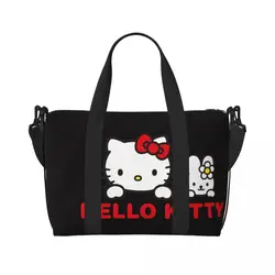 Custom Large Hello Kitty Cartoon Tote Bag Women Shoulder Shopper Gym Beach Travel Bag