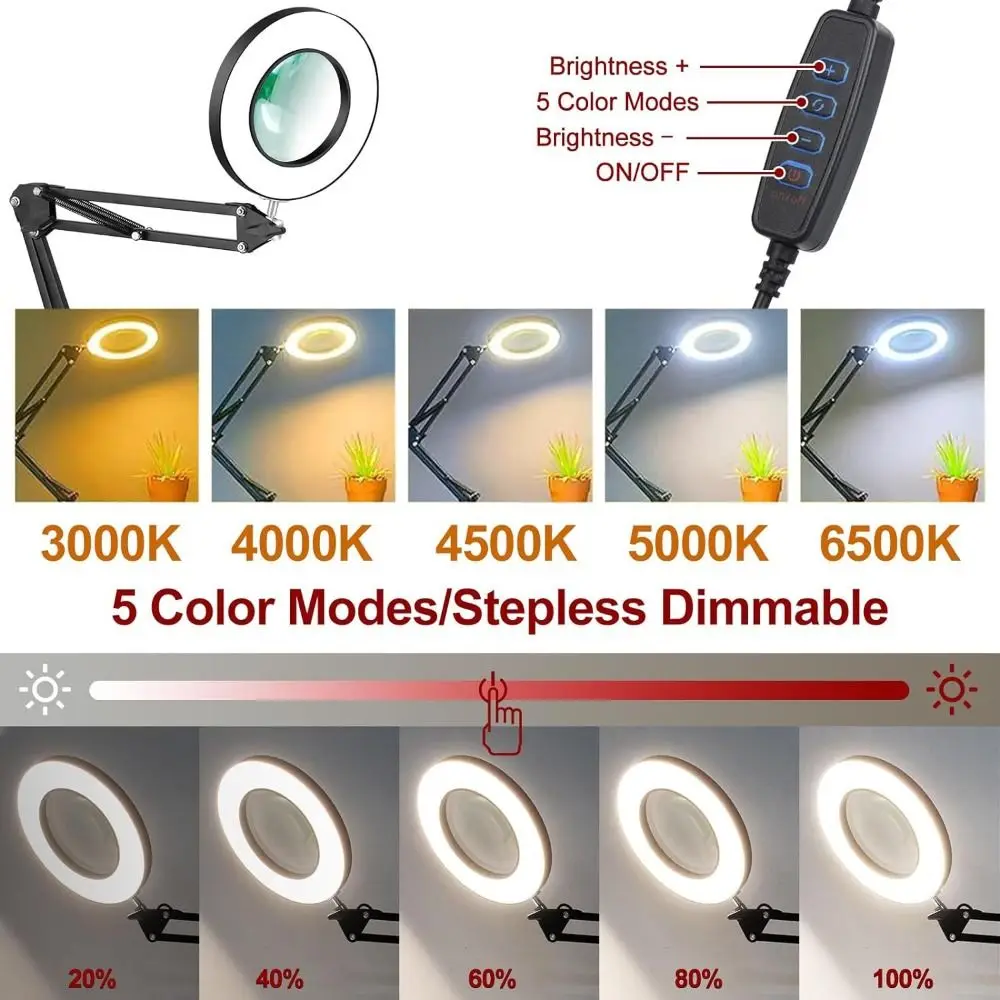 10 Brightness Levels USB Table Light Adjustable Clip On Design Folding Arm Lamp Metal Construction 30X LED Strip Light