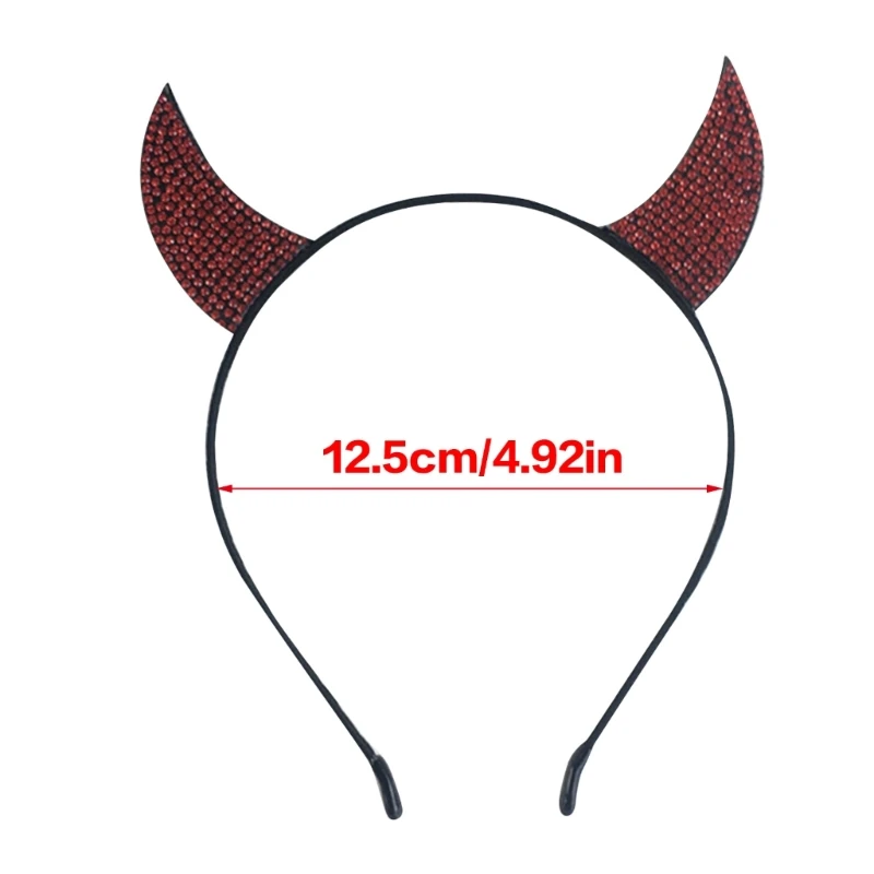 Vintage Devil Horns Hair Hoop Rhinestones Crystal Headwear Headband Halloween Party Halloween Disco Themed Headband