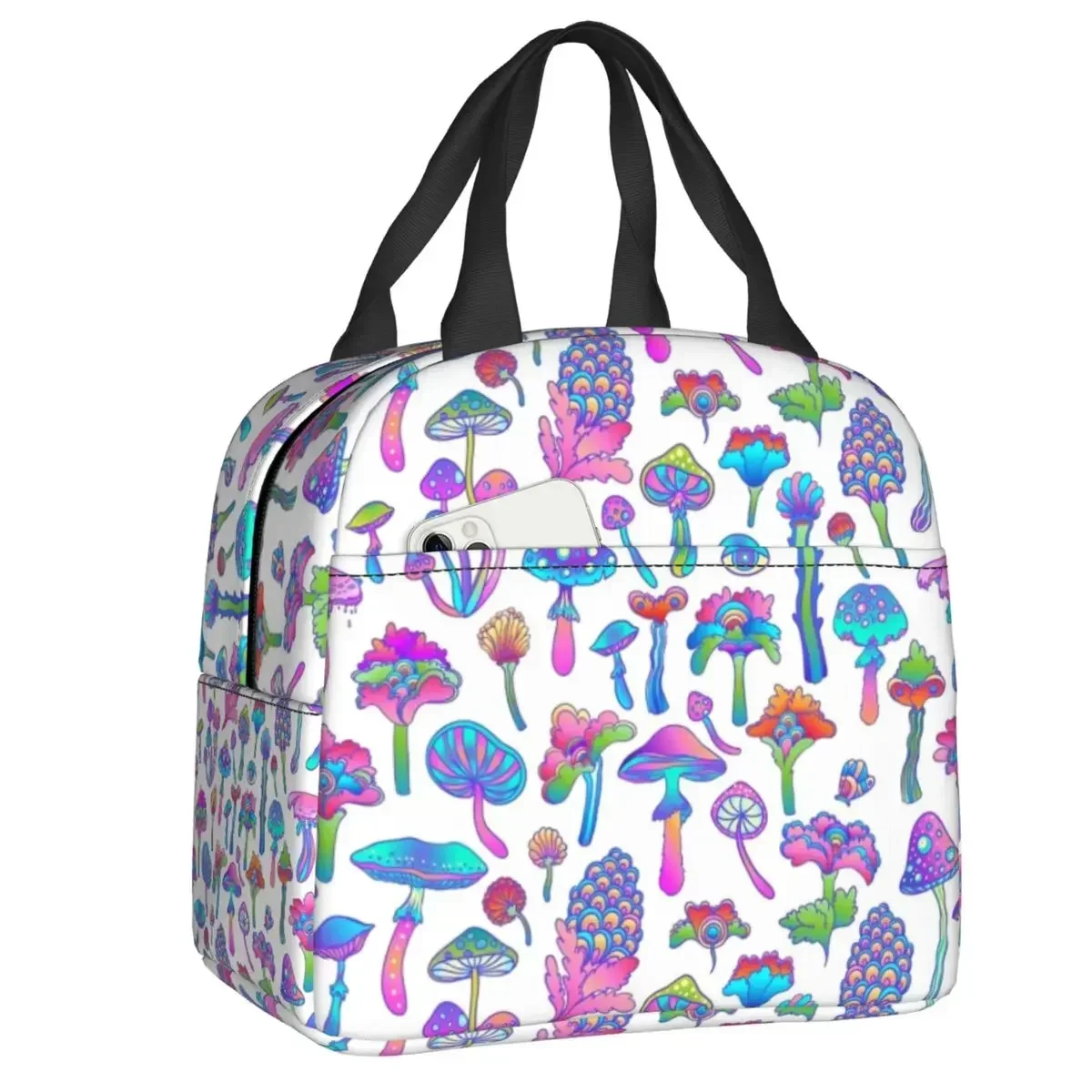 Psychedelic Magic Mushrooms Insulated Lunch Bag for Outdoor Picnic Resuable Cooler Thermal Lunch Box Women Kids Food Tote