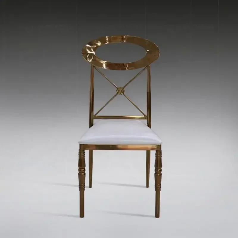 

Oval hollow backrest hotel chairgold steel framestackable chairwedding decoration dining chair