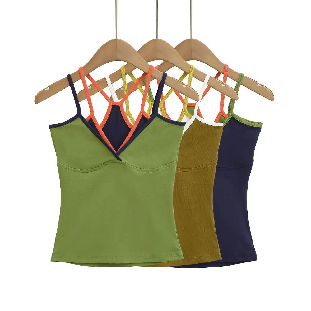 

Elegant Slim Fit Fake Two Pieces Camisole Sleeveless Streetwear Halter Camisole Patchwork Suspender Vest Spring Summer
