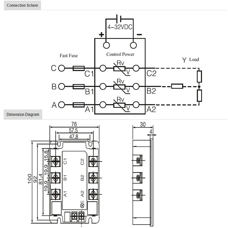 Relay Switch SSR3-25DA-H Tiga Fasa Solid State Relay AOYI Creative 3-fasa 25A 90-480VAC