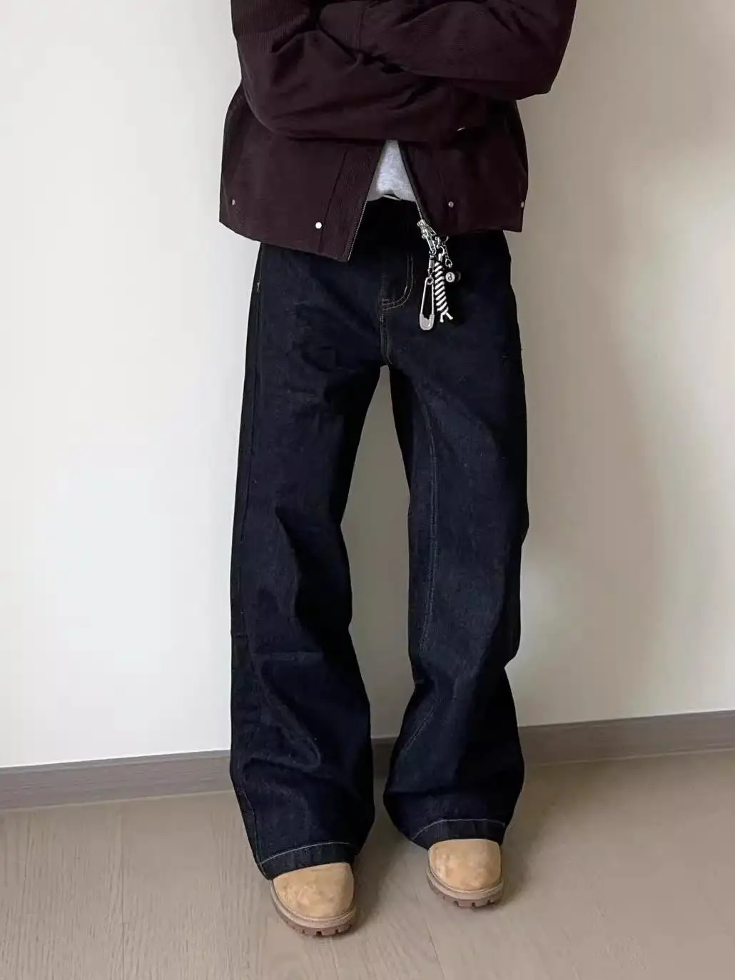 

Vintage Washed Loose Straight Leg Deep Blue Men's Jeans Casual Long Trousers Comfortable Wear Resistant All Seasons Fashion