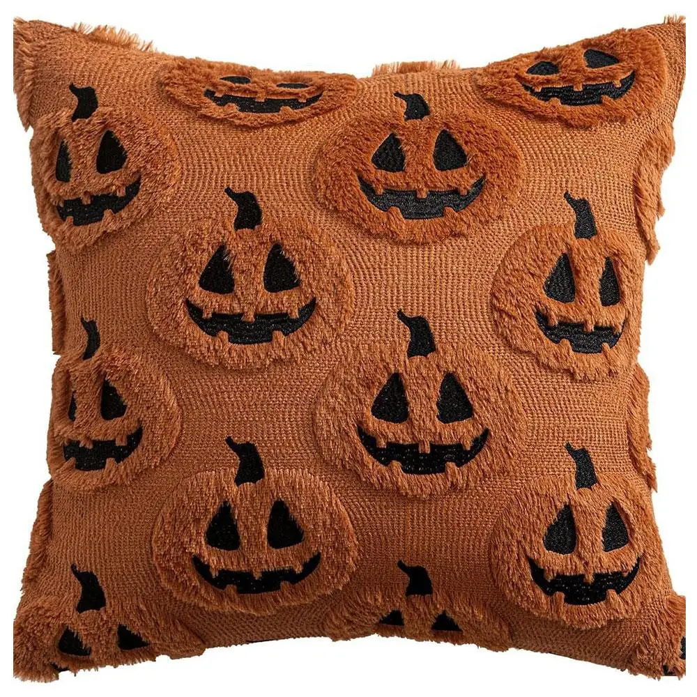 

1 шт., чехол для подушек с рисунком тыквы, чехол для подушки, декор на Хэллоуин, ярко-оранжевая наволочка, мягкая плюшевая наволочка