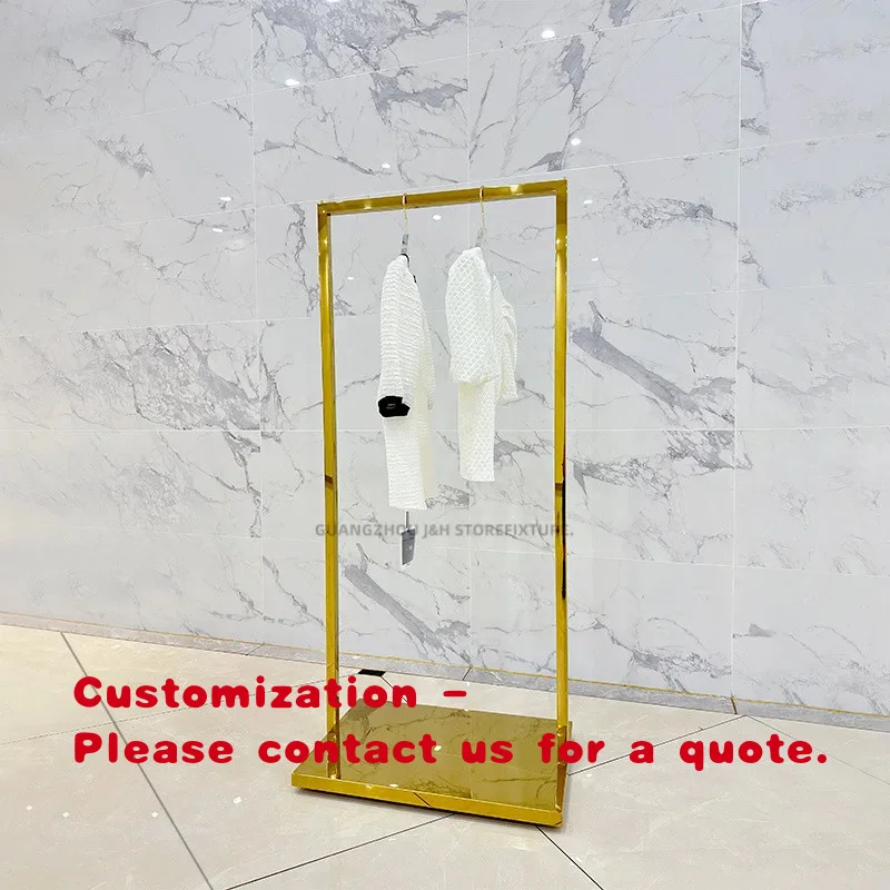 custom.Factory Shiny Gold Simple Classic Metal Retail Clothing Display Stand Clothes Display Garment Showroom Boutique Clothes