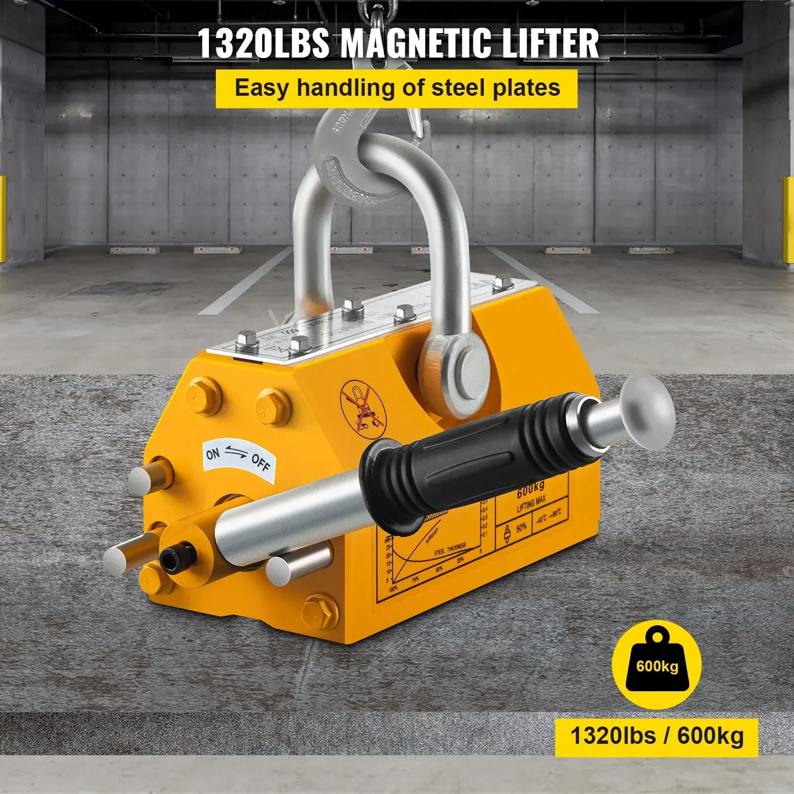 Magnetic Lifter 600KG Capability Heavy Duty Lifting Magnet Hoist Magnet Neodymium Iron Permanent Magnet Cran For Lifting 1320lbs