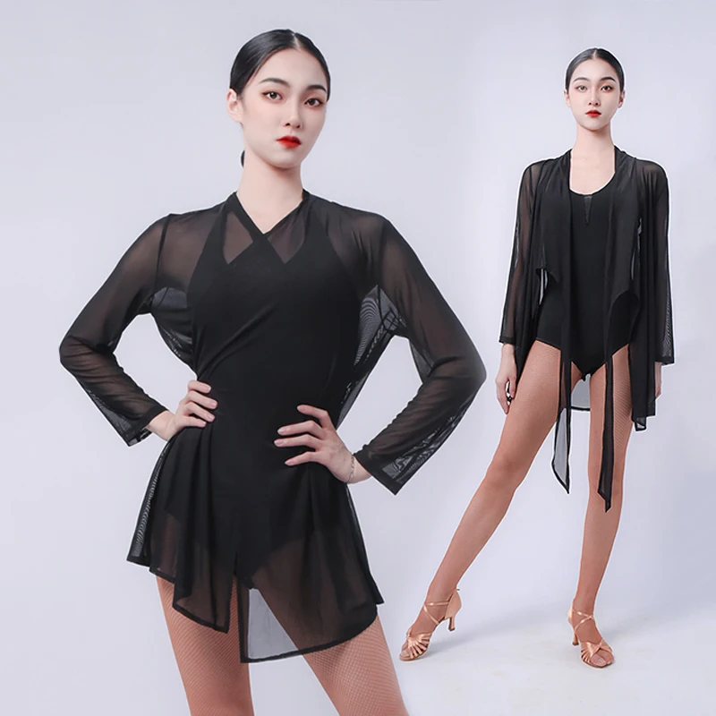 หญิงลาตินเต้นรำสวมใส่เมห์แขนยาวเสื้อแซมบ้ารุมบ้าเต้นรำเสื้อผ้าผู้ใหญ่บอลรูมแทงโก้การฝึกอบรมเสื้อ VDB5749