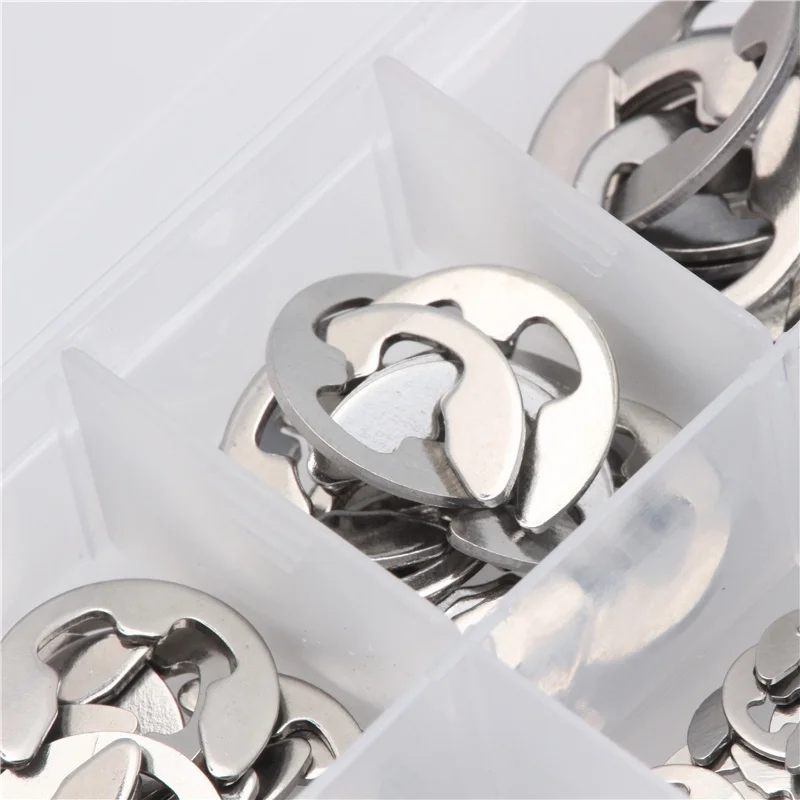 120pcs Stainless Steel Retaining Circlip Set Snap Ring E-Clip Washer Assortment for Shaft Fastener M1.5-M10 Open Retainer