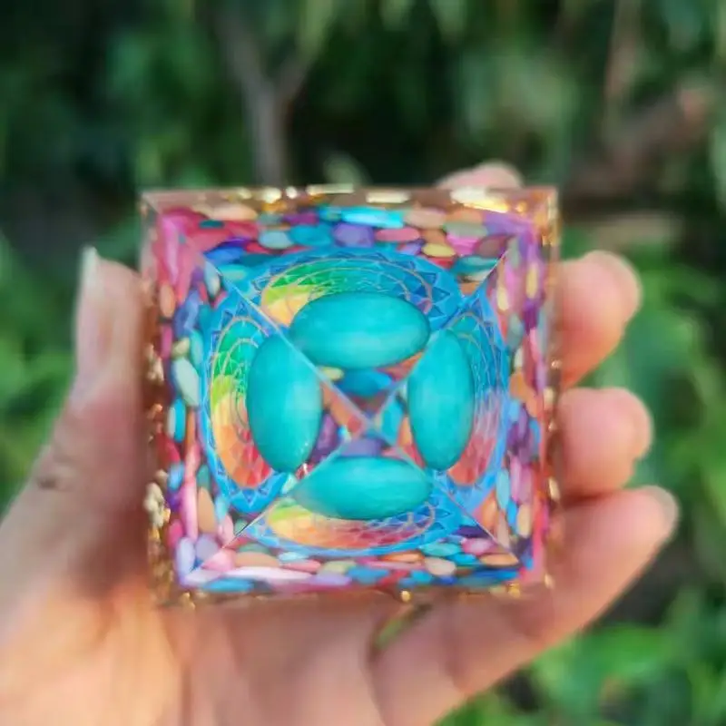 8cm Natural Stone Orgonite Blue Planet,Pyramid Crystals Orgone Energy Generator, Healing Reiki Chakra Meditation Crystal