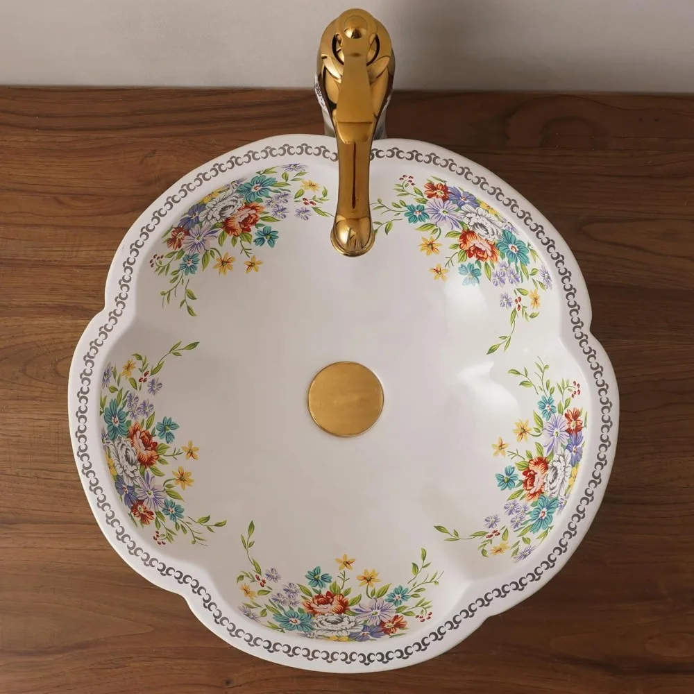 Зеленая фарфоровая раковина в форме цветка для ванной комнаты и туалетного столика в китайском стиле