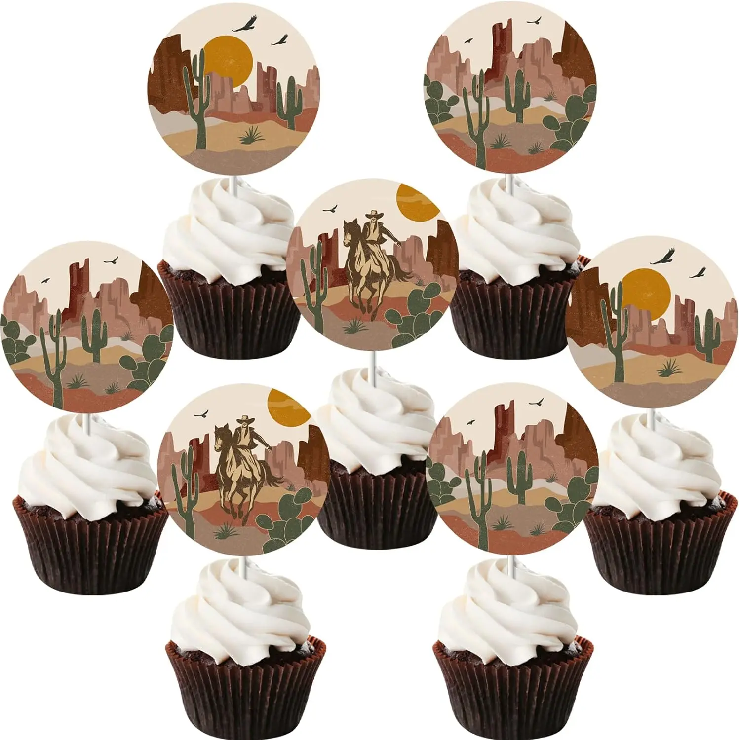 

36Pcs Desert Cupcake Toppers for Desert Cactus Baby Shower Decor Arizona Wedding Western Cowboy Horse Birthday Party Supplies