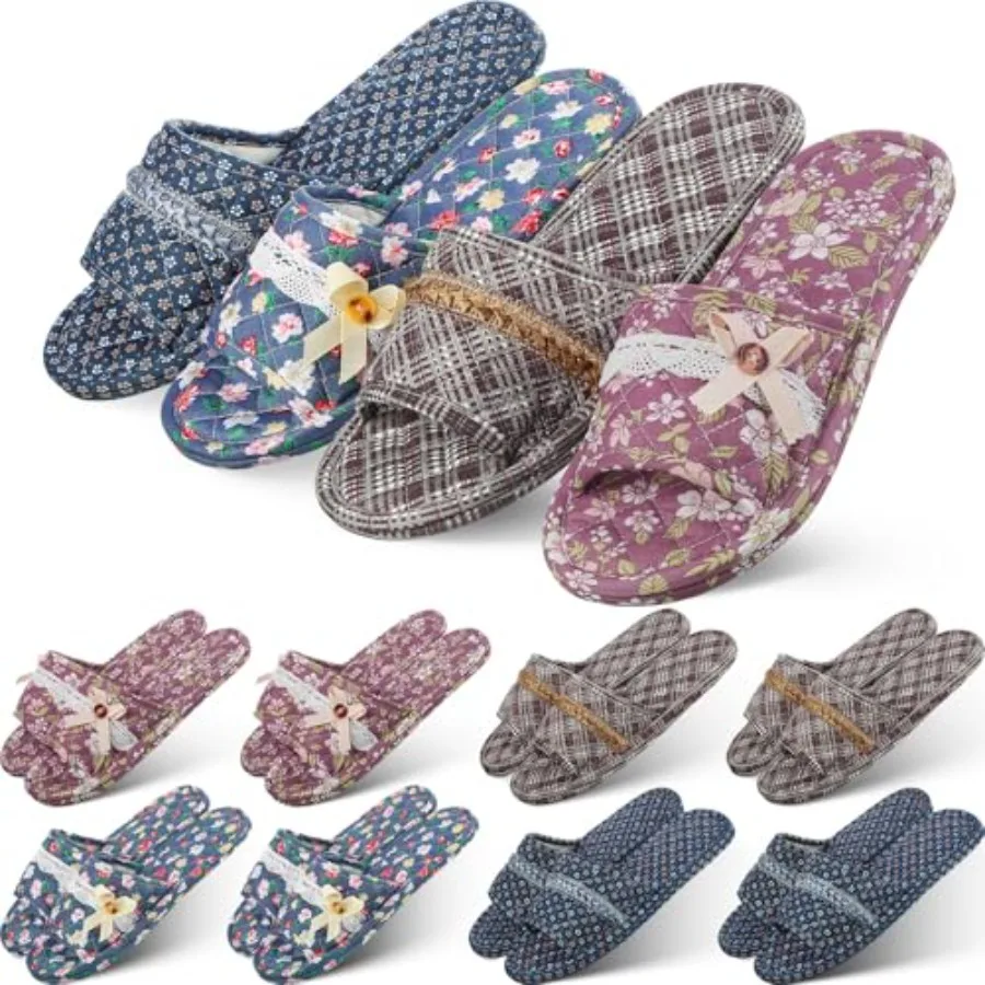 

8 Pairs Cotton House Indoor Slippers for Guests Washable Home Open Toe Slippers for Women Men