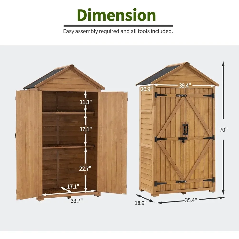 Outdoor storage cabinets, garden wooden tool sheds, outdoor wooden shed closets with shelves and door latches