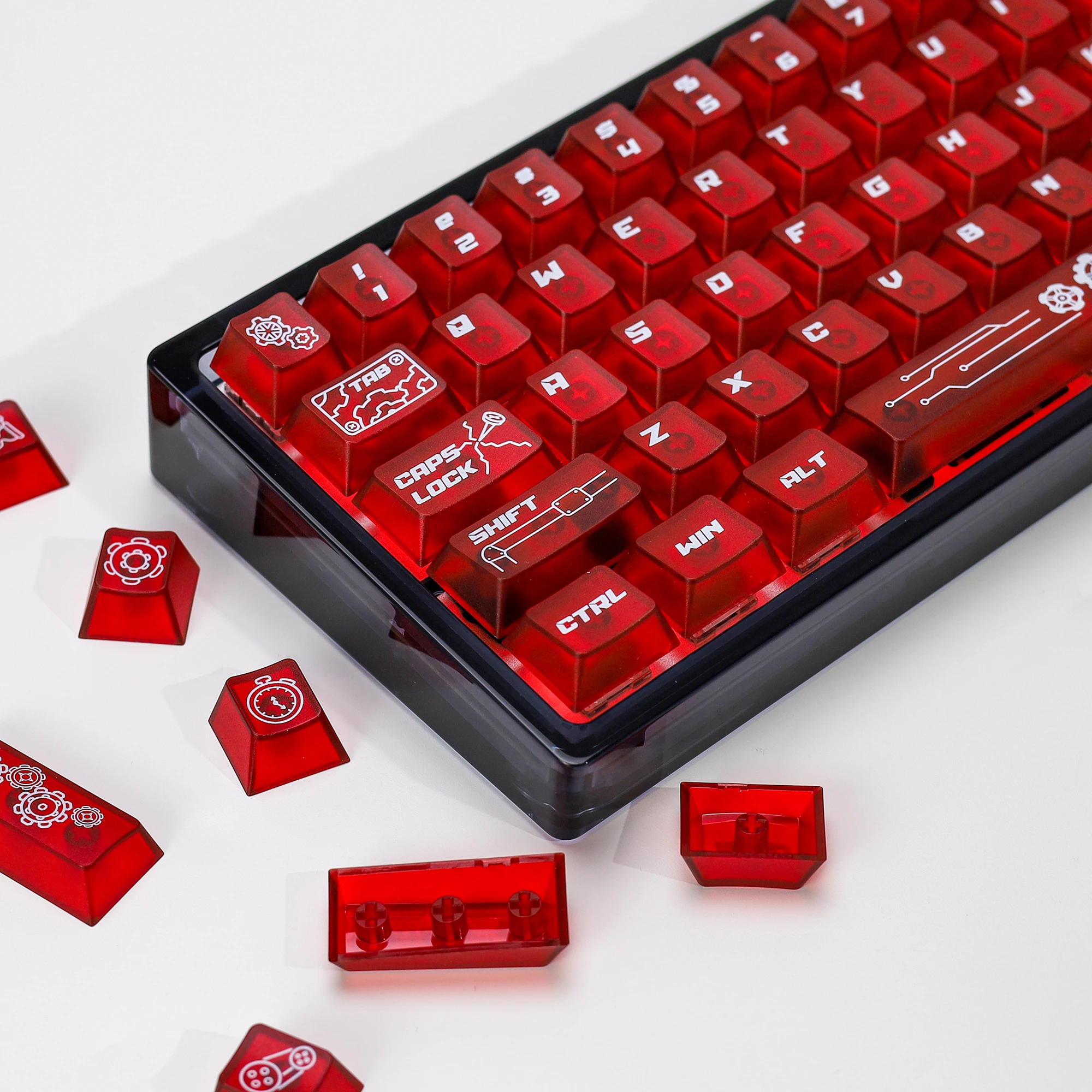 

Gear Keycap Cherry Profile Red Matte Translucent Keycaps PC Material Fog Transparent Custom Mechanical Keyboard Caps 140 Keys