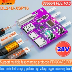 ATORCH-protocolo de carga rápida PD3.1, placa de prueba de 4 cables, medidor de voltaje, receptor, cargador de 140W, herramienta de envejecimiento para probador de carga DL24