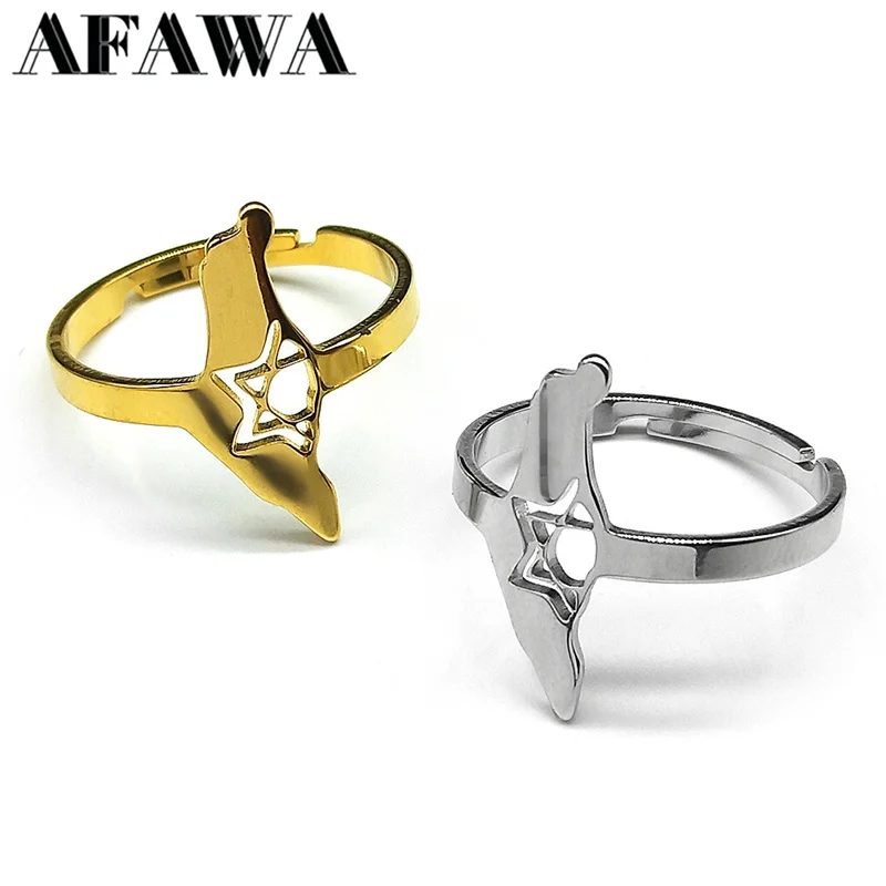 Adjustble Israel Map Country  Rings for Women Men Stainless Steel Gold Color Magen Jewish Star of David Finger Ring Jewelry Gift
