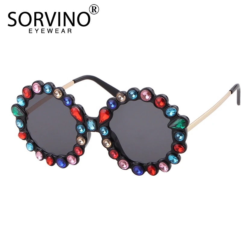 

SORVINO Retro Shades For Women Diamond Round Sunglasses Brand Designer Luxury Fashion Oversized Crystal Circle Sun Glasses SP331