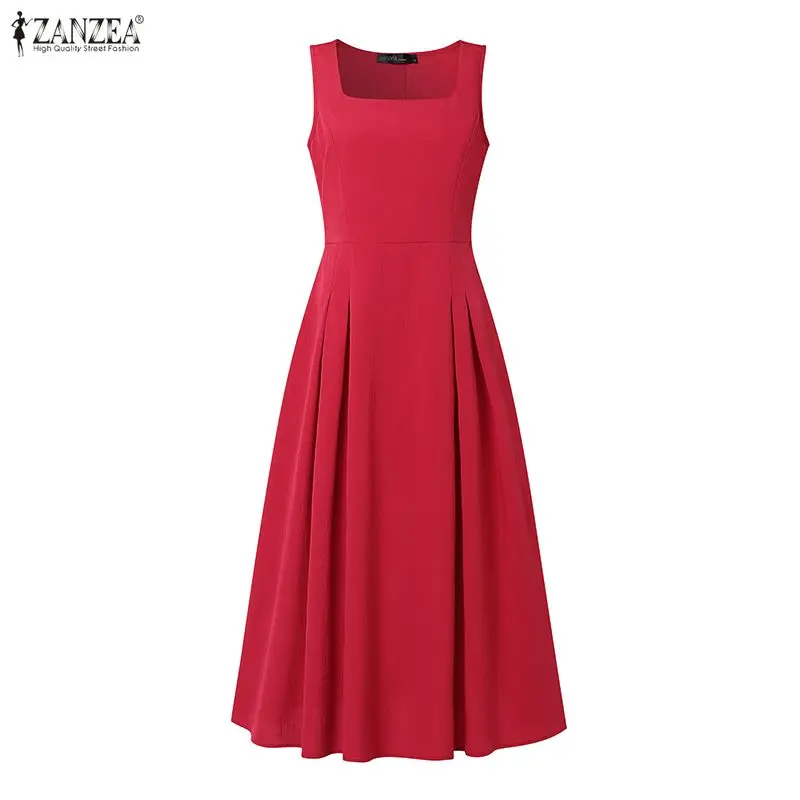 2026 Elegantes Ärmelloses Partykleid ZANZEA Sommer-Sonnenkleid Damen Stilvolles OL Arbeits-Midikleid Mode Einfarbiges Urlaubskleid