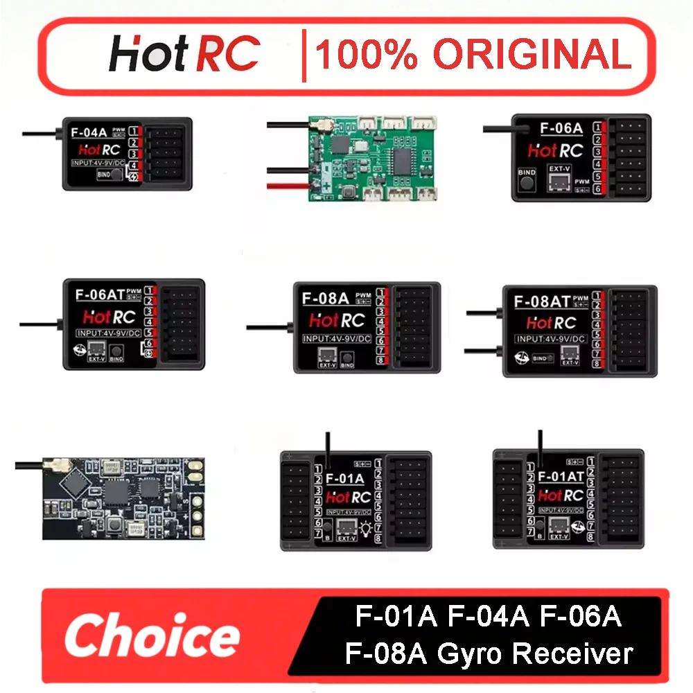 HOTRC 2.4Ghz F-04A F-06A F-08A F-01A F-04AT F-06AT F-08AT F-01AT with Gyro Light 4/6/8Ch Rc Receiver for Hotrc Rc Transmitter