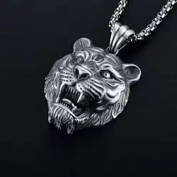 Domineering and Fierce Tiger Head Animal Pendant Necklace Men's Fashion Personality Punk Trend Jewelry