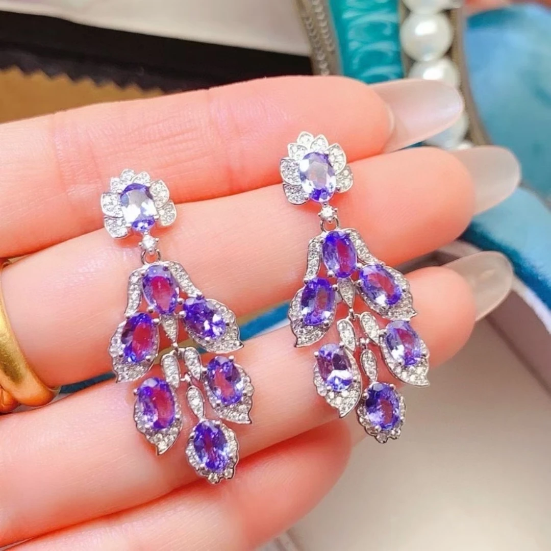 KJJEAXCMY High End Women's Earrings Natural Tanzanite S925 Silver with Electroplating Boasting High Clarity Full Brilliance Gift