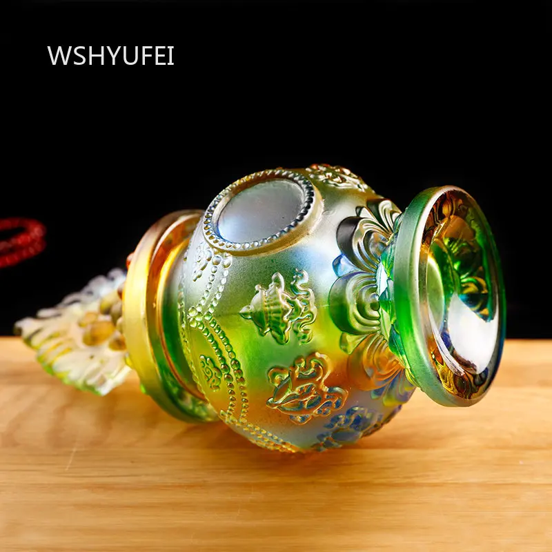 Colored Glaze Lucky Mani Vase Tibetan Style Ethnic Lotus Shaped Offering Ornament Household Treasure Bottle Religious Supplies