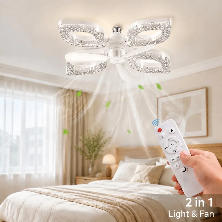 Modern Ceiling Fan Lamp Dimmable 3 Color Temp Remote Control Silent LED Light 3Speeds For Bedroom Dining Area Home Cooling Decor