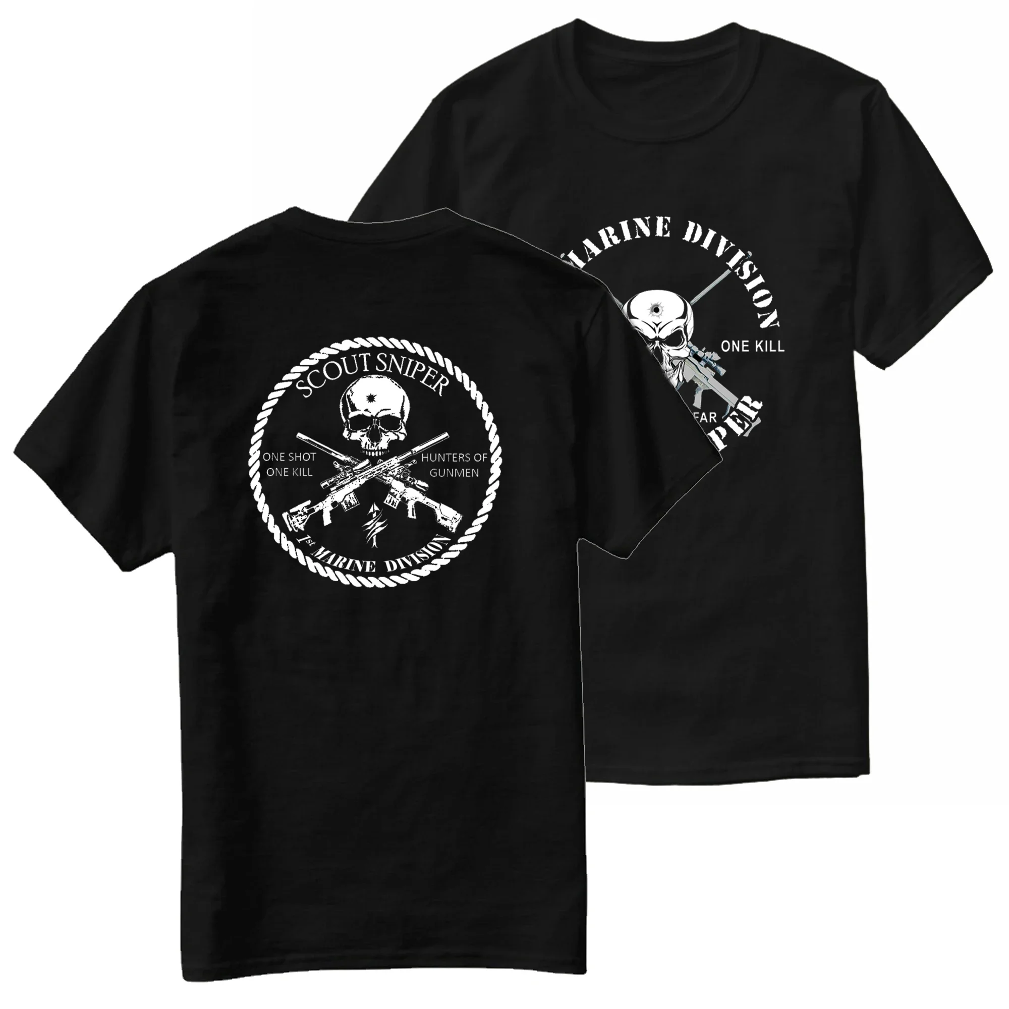 US Marine Corps 1st Marine Division Scout Sniper T-Shirt 100% Cotton O-Neck Summer Short Sleeve Casual Mens T-shirt Size S-3XL