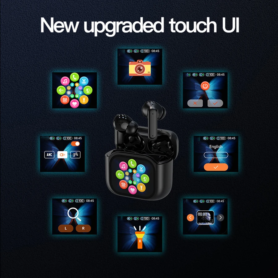 سماعات بلوتوث ذكية لترجمة الذكاء الاصطناعي مع شاشة LCD تقلل من الضوضاء سماعة رأس رقمية لاسلكية طويلة لعمر البطارية