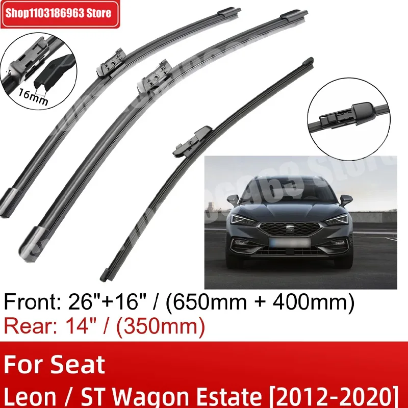 

For Seat Leon / ST Wagon Estate 2012-2020 26"+16"+14" Front Rear Wiper Blades Brushes Cutter Accessories 2017 2018 2019 2020